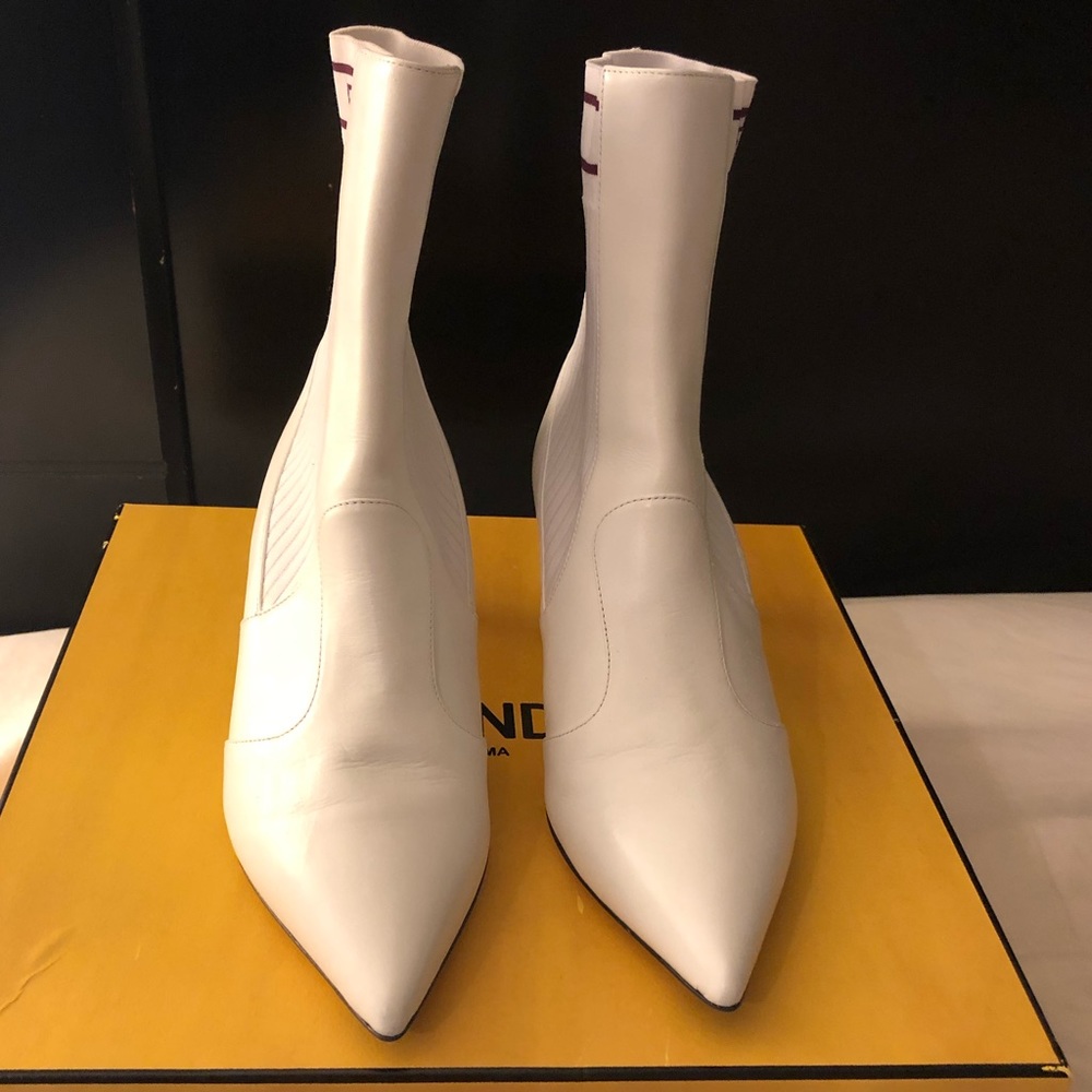 Fendi Rockoko Leather Knit 50mm Booties Sz 36.5